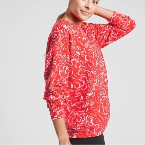 Athleta balance sweatshirt in Abstract Floral Matador Red - size medium - Picture 2 of 9